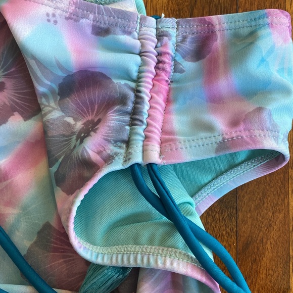 Justice Girls bikini pink and turquoise floral pattern size 12 - Picture 10 of 15